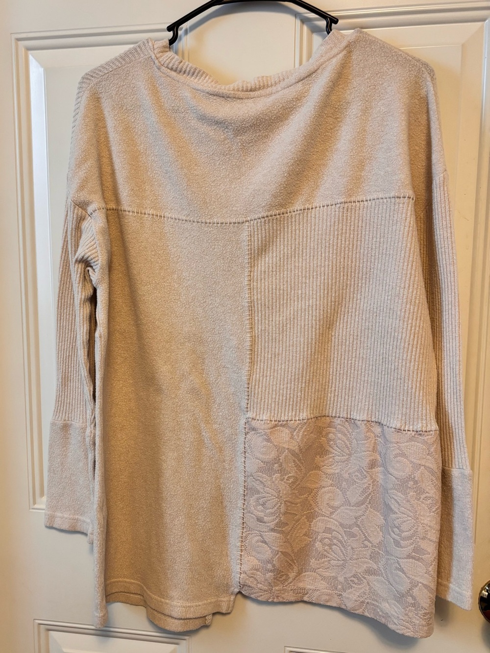 Anthropologie Cream Patchwork-Panel Scoop Neck Sweater